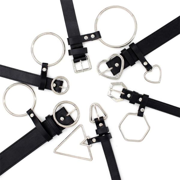 

women black waist belt round triangle heart shape ring pu leather belts with alloy buckle lady girl belts for jeans pants, Black;brown