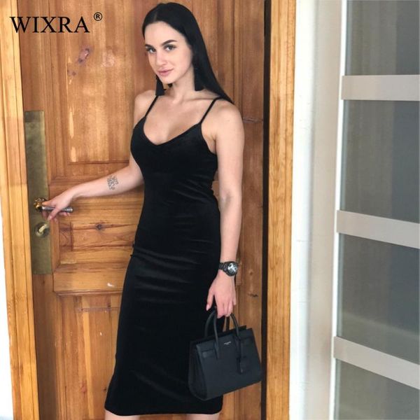 

wixra basic spaghetti strap dress 2020 summer new women side split velvet dress solid brief party bodycon midi casual dresses, Black;gray