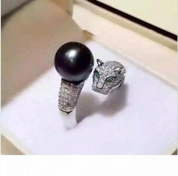

природные tahitian pearl кольца leopard 10мм забортной black pearl ring выше absolute матери оболочки pearl ring, Silver