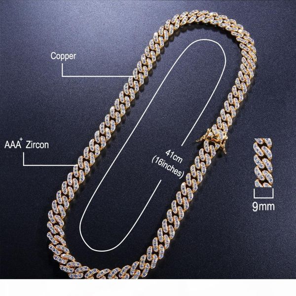 

uwin 9мм micro pave cz iced кубинский link ожерелья цепи цвета золота bling bling ювелирных изделий hiphop для мужчин, Silver