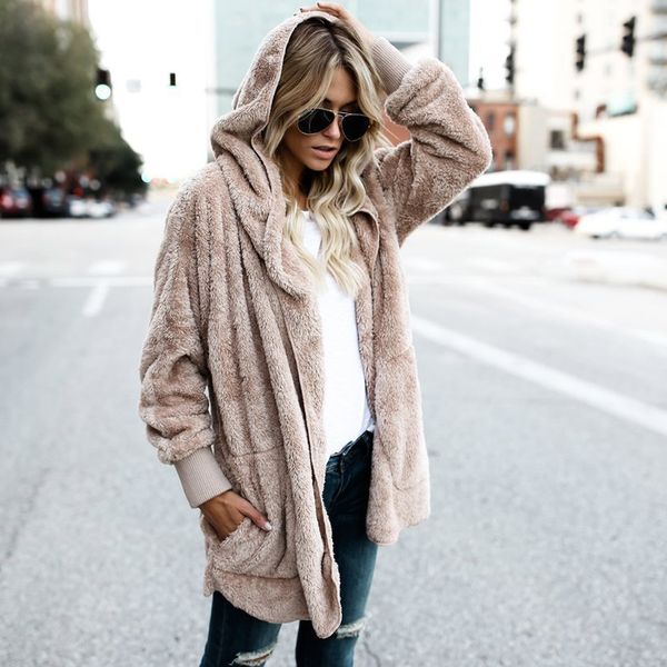 

[lakysilk] winter warm bat sleeve female cardigan hooded loose casual long sweater for women thick solid plus size women's coat cx20073, White;black