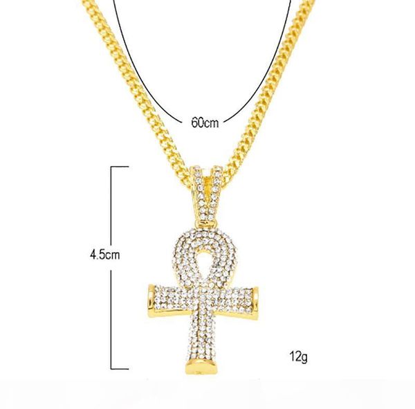 

o hip hop ankh egyptian key jewelry pendant necklace bling ankh egyptian rhinestones crystal key to life egypt cross necklace cuban nec, Silver