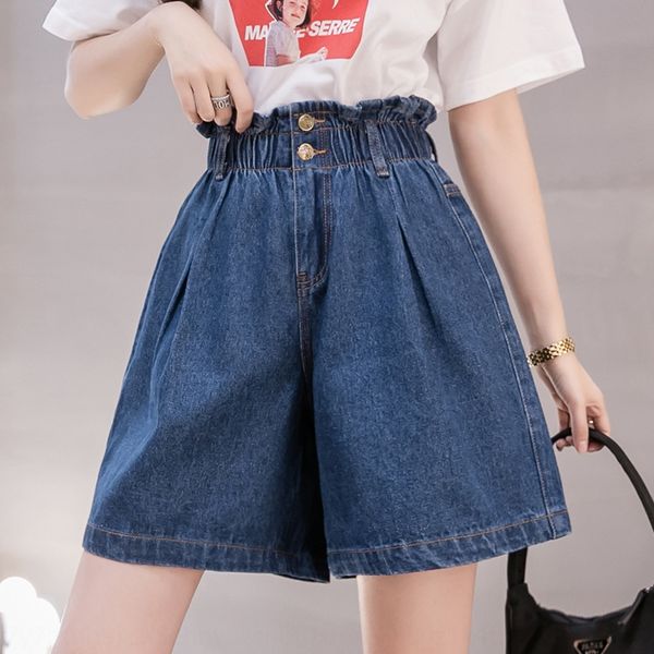 

2020 shorts wide leg pants new plus plus size loose denim shorts women's summer 200kg fat mm high waist student wide leg pants skirt, Blue