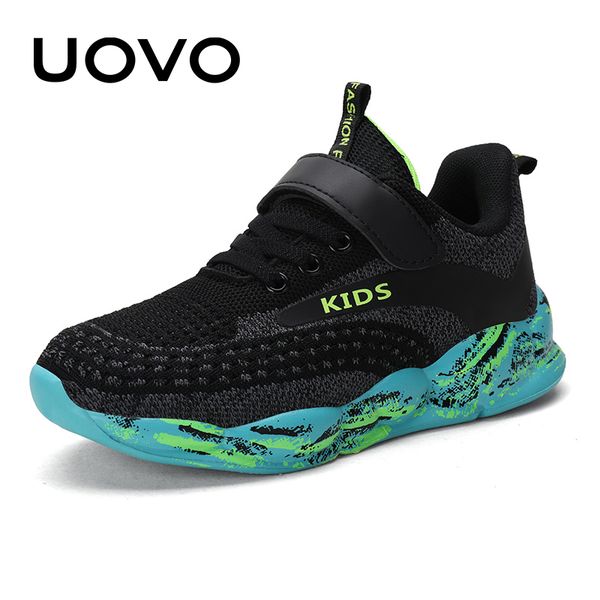

uovo kids running shoes boys and girls casual shoes 2020 autumn breathable mesh fashion children sport #28-39, Black