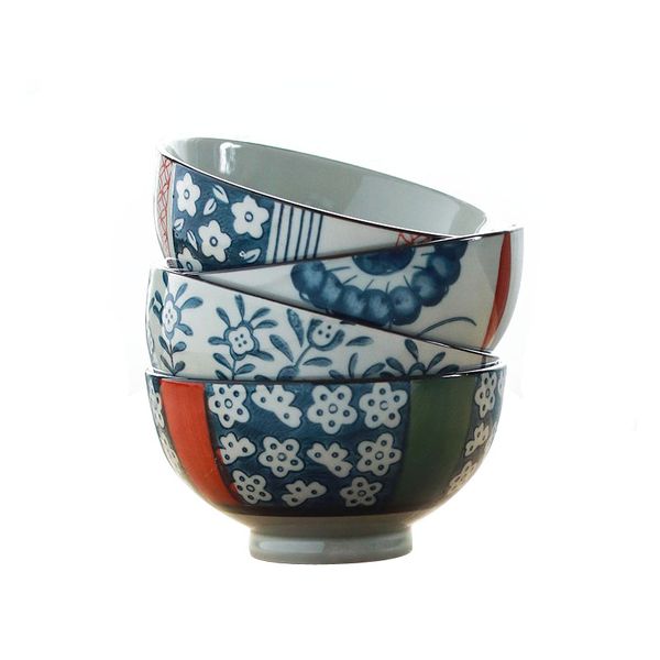 

vintage japanese porcelain rice bowls asian lifestyle country side flower design 4.5 inch cereal bowl set of 4