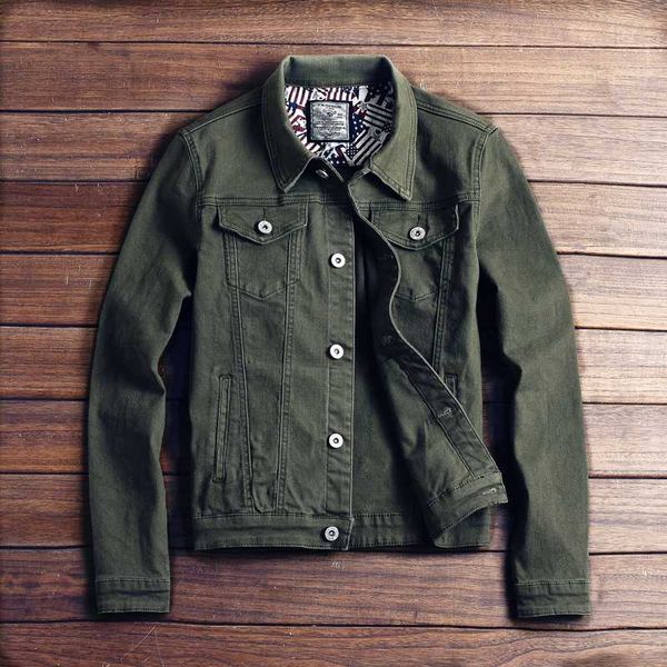 

2020 new slim mens jackets and coats casual denim jacket men veste men jeans jacket male khaki black army green red, Black;brown