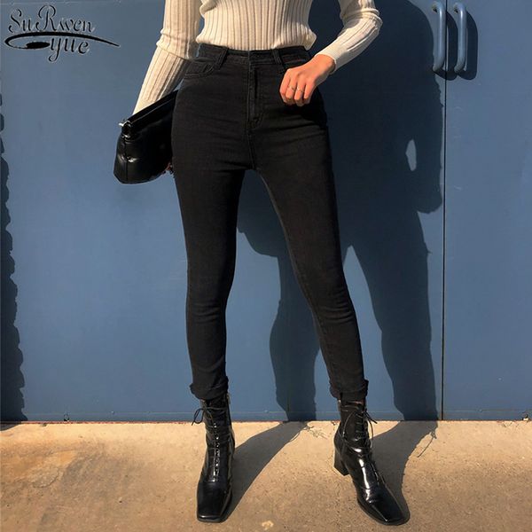 

women's jeans elastic women skinny pants pantalones 2021 autumn korean high waist ripped cotton black slim pencil 10413, Blue