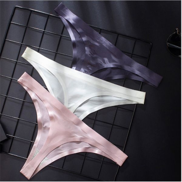 

transparent ice silk low waist one piece seamless ladies thong 3pcs, Black;pink