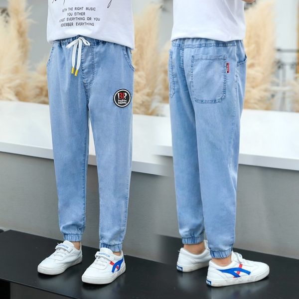 

4vyki 2020 new clothing boys' casual labeling tencel denim anti-mosquito pants medium and anti-mosquito pants panty children's pan, Blue