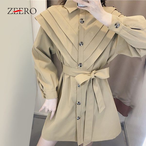 

korean casual lantern sleeve lapel collar sashes women mini dress elegant female vintage black sigle button ladies bandage dress, Black;gray