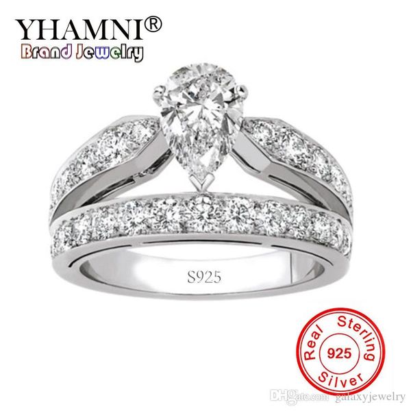 

yhamni luxury female zircon ring set fashion real solid 925 silver jewelry engagement rings for women xjz308, Slivery;golden