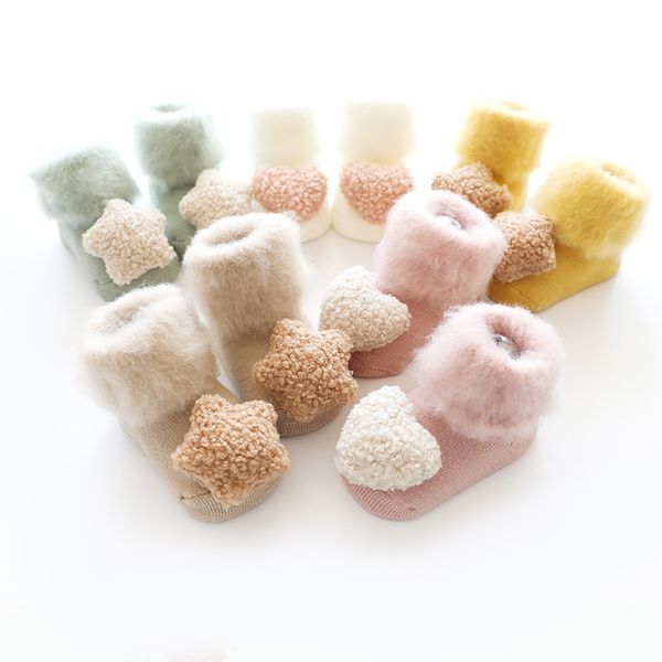 

socks non slip baby born winter warm boy rubber soles anti thick terry 2 pairs/set girl infants, Pink;yellow