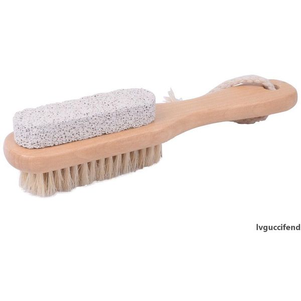 

2 in 1 natural body or foot exfoliating spa brush double side with nature pumice stone and soft bristle brush