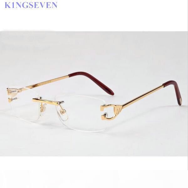 

brand designer men women sunglasses rimless clear glasses gold silver metal frame buffalo horn sunglasses with box, White;black