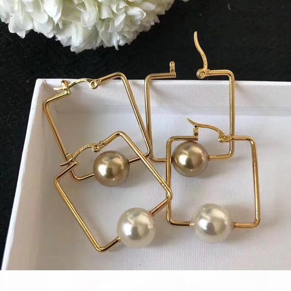 

brass material square shape with pearl for women charm earring gift ps8618, Golden