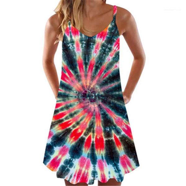 

dress females summer designer casual loose dress tie-dye 3d digital printing women dress fashion v neck suspenders printed sleeveless, Black;gray