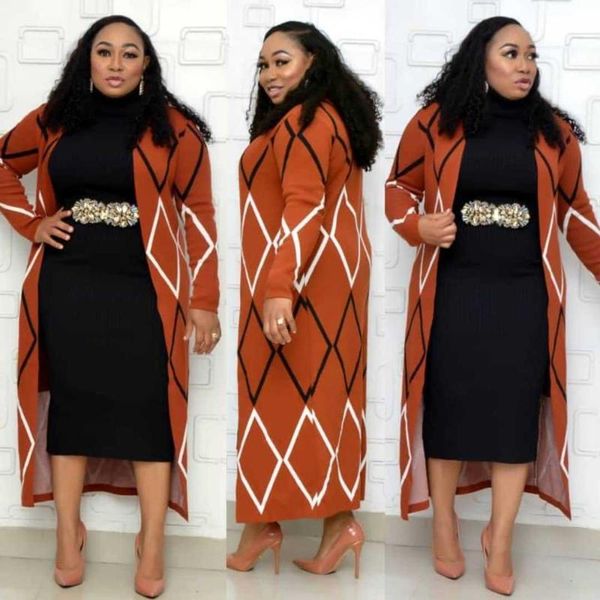 

new african clothing dashiki robes fashion knit sweater suit skirt slim size turtleneck loose stretch two piece set size, Red