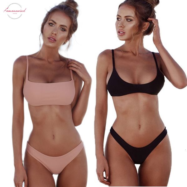 

2020 bikini set women swimsuit solid bikini backless swimwear low waist bathing suit female brazilian biquini, White;black