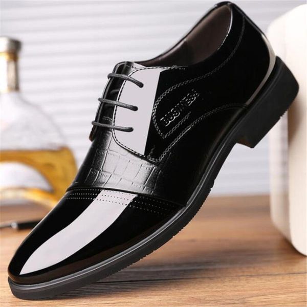 

classic business dress pointy leather shoes men's heightened casual leather shoes luxury men zapatos de hombre mens, Black