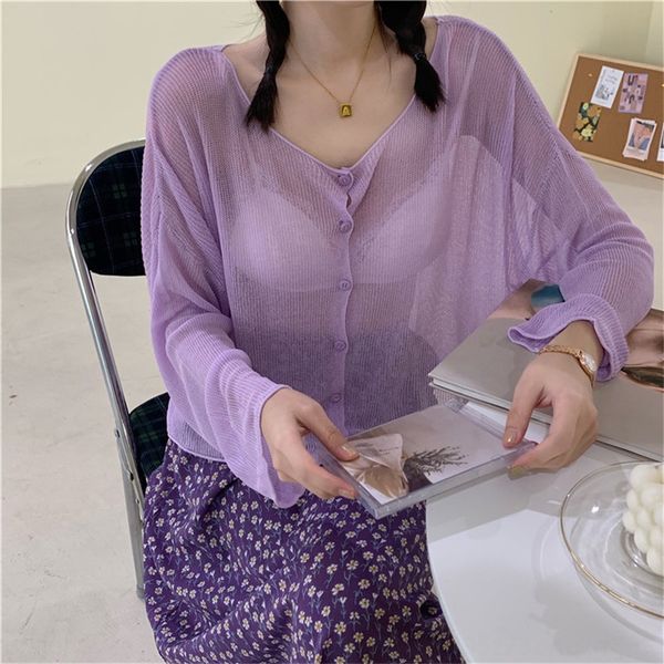 

ljkbm women's knitted shirt coatshirt thin 2020 summer new korean style solid color simple loose western style sunscreen coat coat fash, White;black