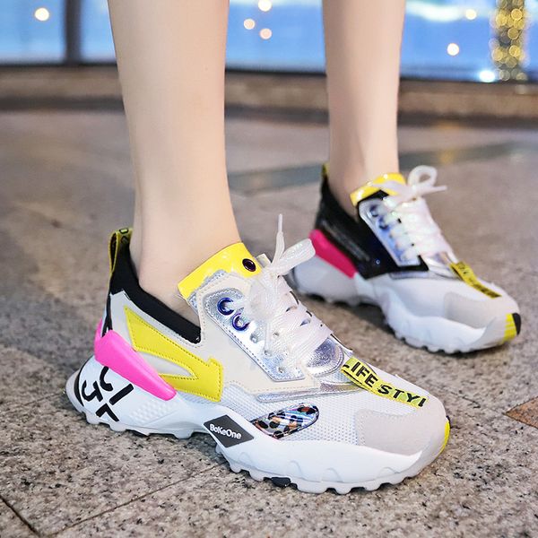

2019 new designer chunky sneakers women running brand women sneakers platform colorful fashion casual shoes woman basket femme cs02, Black