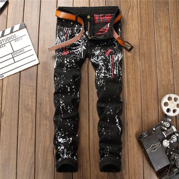 

new men's jeans biker moto jeans slim fit straight denim pants distressed trousers hip hop, Blue