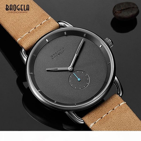 

baogela mens simple black quartz watch, leather bracelete wristwatch business men watch waterproof relogio masculino bl1806, Slivery;brown