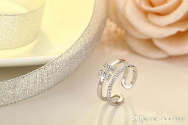 

fashion korean version of the opening s925 sterling silver letters micro-inlaid sterling silver ring retro wild double-layer ring jewelry, Gray