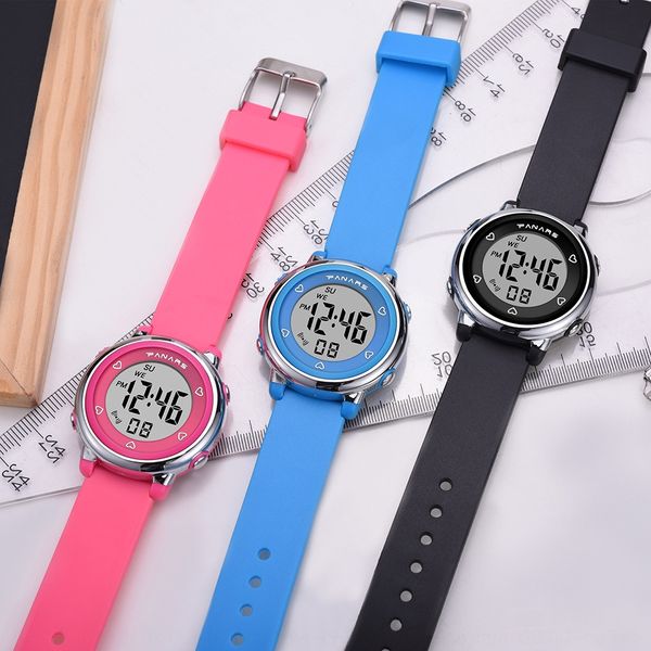 

qf0ez children's small screen luminous electronic watch colorful luminous waterproof led sports watch student fashion simple large scre, Blue