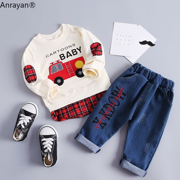 

new spring infant clothing baby girl boys clothes suits embroidery cotton car t shirt pants 2pcs/set casual kid children costume, White