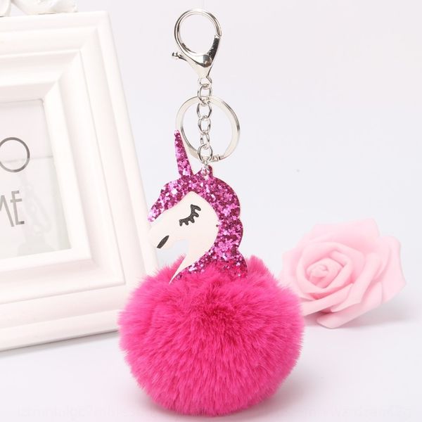 

pu unicorn wool key chain solid color ball imitation rex rabbit wool ball pendant women's fur bag pendant, Silver