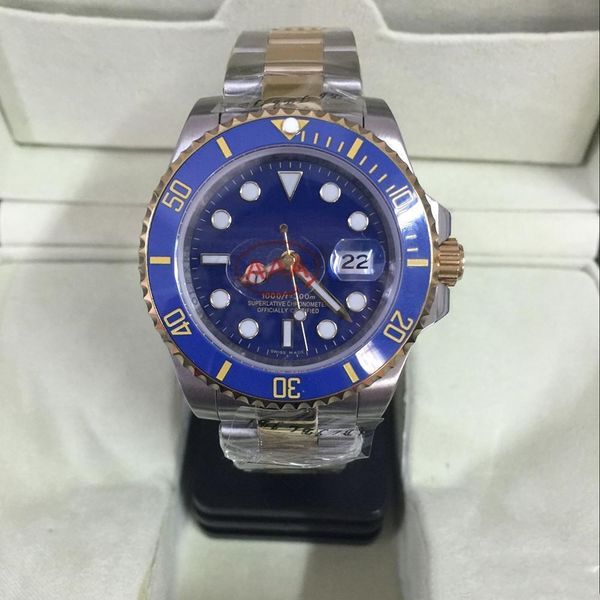 

factory wholesale new watch men sapphire ceramics bezel blue automatic silver 18k gold stainless original clasp mens watches, Slivery;brown