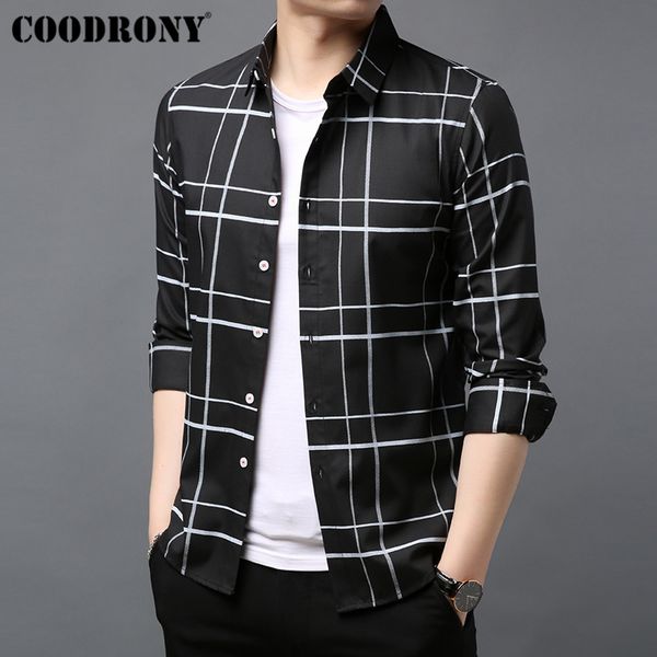 

coodrony brand men shirt cotton shirt men autumn new streetwear fashion striped casual shirts long sleeve camisa masculina 96045, White;black