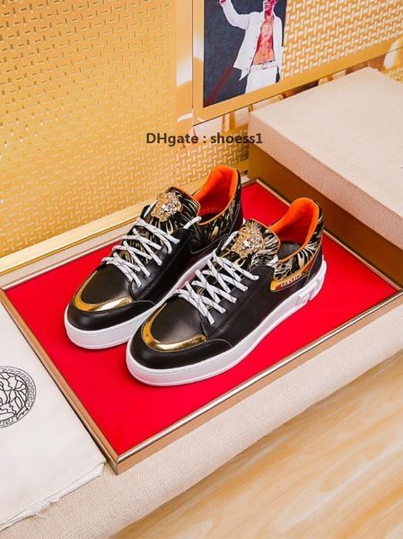 

2021-2020 limited edition leather print embroidery stitching men 's low -lace -up casual shoes ,high -quality fashionable wild spo, Black