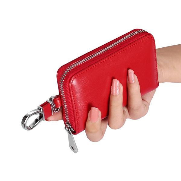 

designer key bag man leather zipper wholesale multi-function car key waist hanging man casual business wine red key bag tide 930