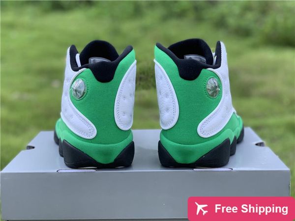 

authentic 13 lucky green man basketball shoes white black 3m reflective real carbon fiber sneakers sports with original box us 7 -13