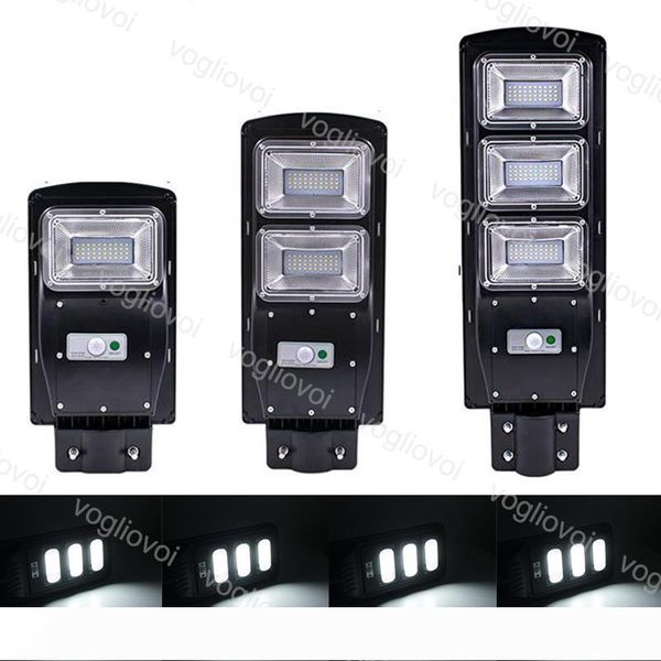 

solar security lights motion sensor street light 30w 60w 90w ip67 waterproof black abs with pole for garden park road path dhl