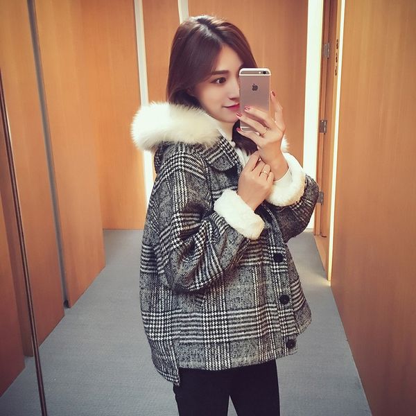 

женские короткий для зимнего птичьей формы ягненка ан для краткости осенних пальто шерсти шерсти и зимних студентов корейского шерстяного па, Black