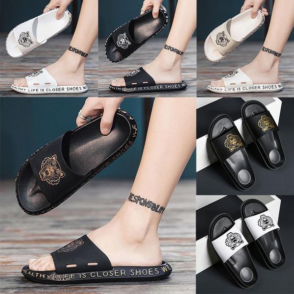 

kanye west slippers solid color resin desert sand designer slippers summer fashion tiger head flat slide men beach causal sandals, Black