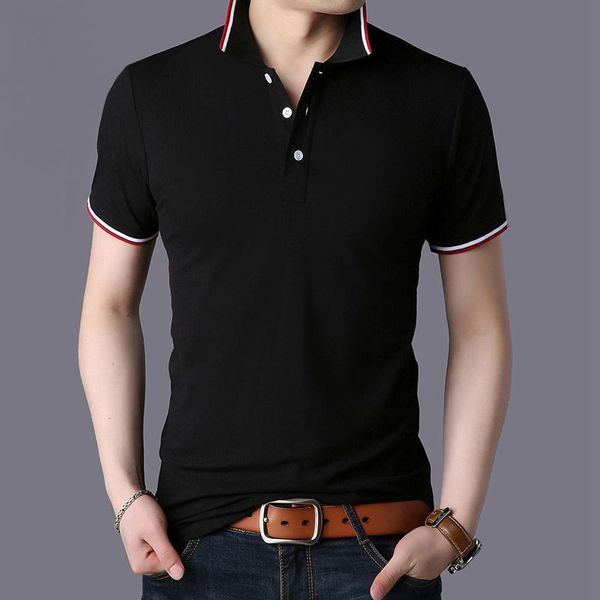 

men's polos fashion mens shirt 2021 summer slim fit business casual 95% cotton short sleeve shirts, White;black