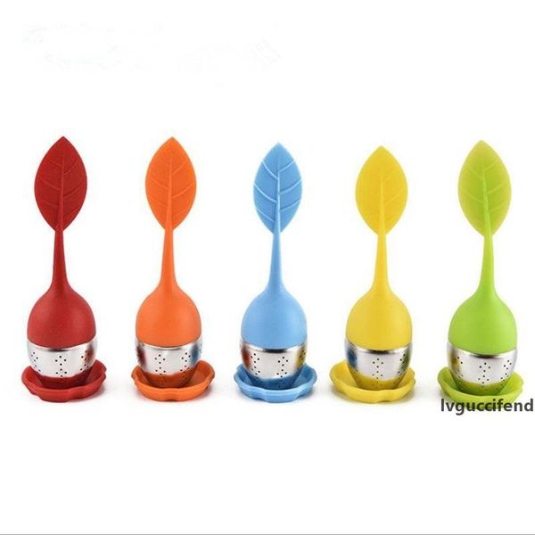 

8 colors new silicone stainless steel cute leaf tea strainer herbal tea infuser filter leakage fast shipping
