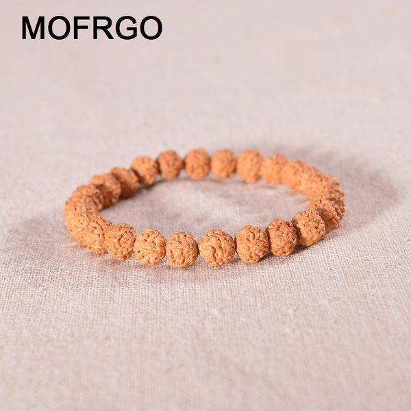 

mofrgo 8mm beads bracelets for women trinket natural rudraksha wood tibetan mala beaded bracelet men charm new year fashion gift, Black