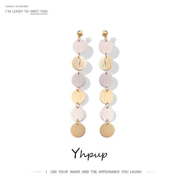 

yhpup round coin long drop dangle fashion earrings copper charm night club earrings korean simple women party jewelry gift, Silver