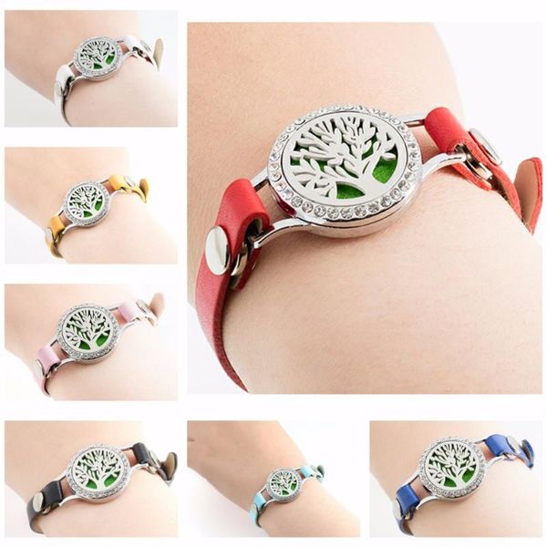 

25mm tree of life bracelet aroma bracelet essential oil diffuser women twist pu 7 colors can choose, Golden;silver