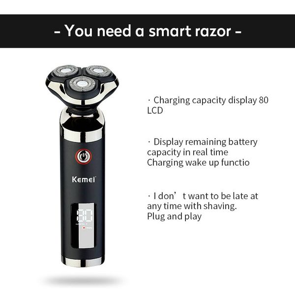 

2016 kemei 6185 usb rechargeable shaver beard razor washable triple blade 3d floating electric shaving razors lcd men face beard trimmer eed