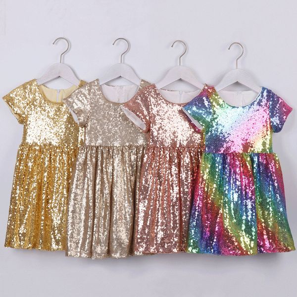 

girl sequin tutu kids princess glitter pink summer first communion dresses for girls party dress t200709, Red;yellow