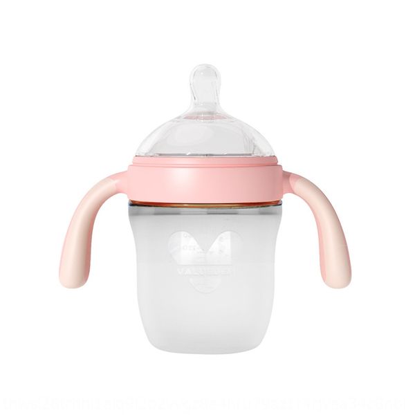 

wellun dier baby skin-friendly silicone newborn wide mouth with handle straw silicone milk bottle baby milk bottle