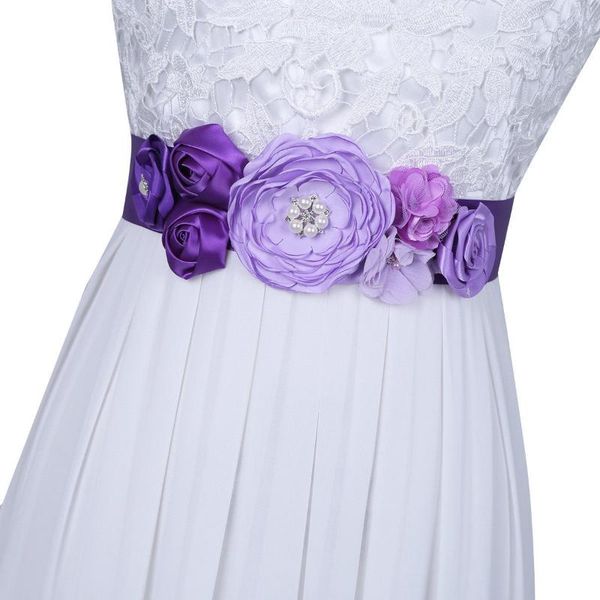 

handmade beauty kids satin silk 3d flower bridal sash belt wedding dress sash belt crystal flower bridemaid, Black;brown