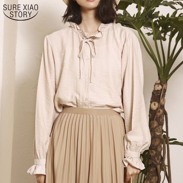 

korean button cardigan lantern long sleeve ladies autumn women blouses japanese style vintage sweet shirts blusas 10472, White