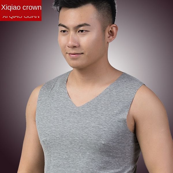 

men' modal seamless vestvest summer stretch wide shoulder solid color slim v-neck sports vest for men, White;black
